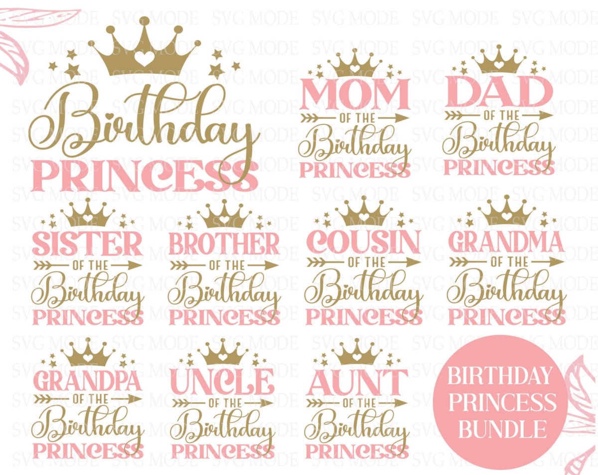 Birthday Princess Svg Bundle, Mom Of The Birthday Princess, Dad Of