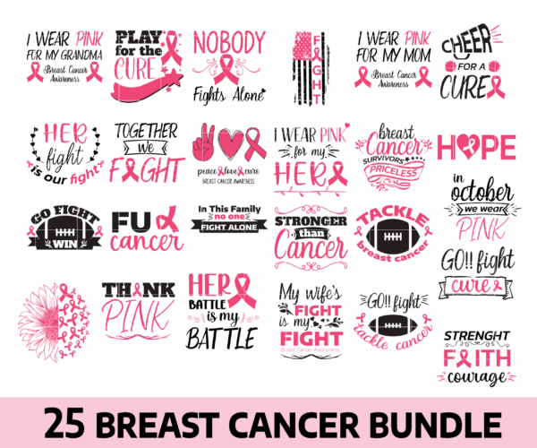 Breast Cancer Svg Bundle, Cancer Awareness Svg, Cancer Ribbon Svg,