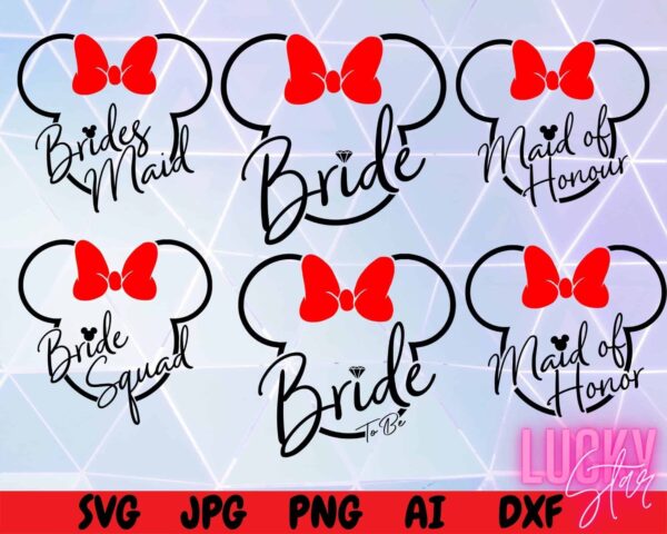 Bride Bundle Svg, Wedding Svg, Disney Svg, Minnie Mouse Head, Bride