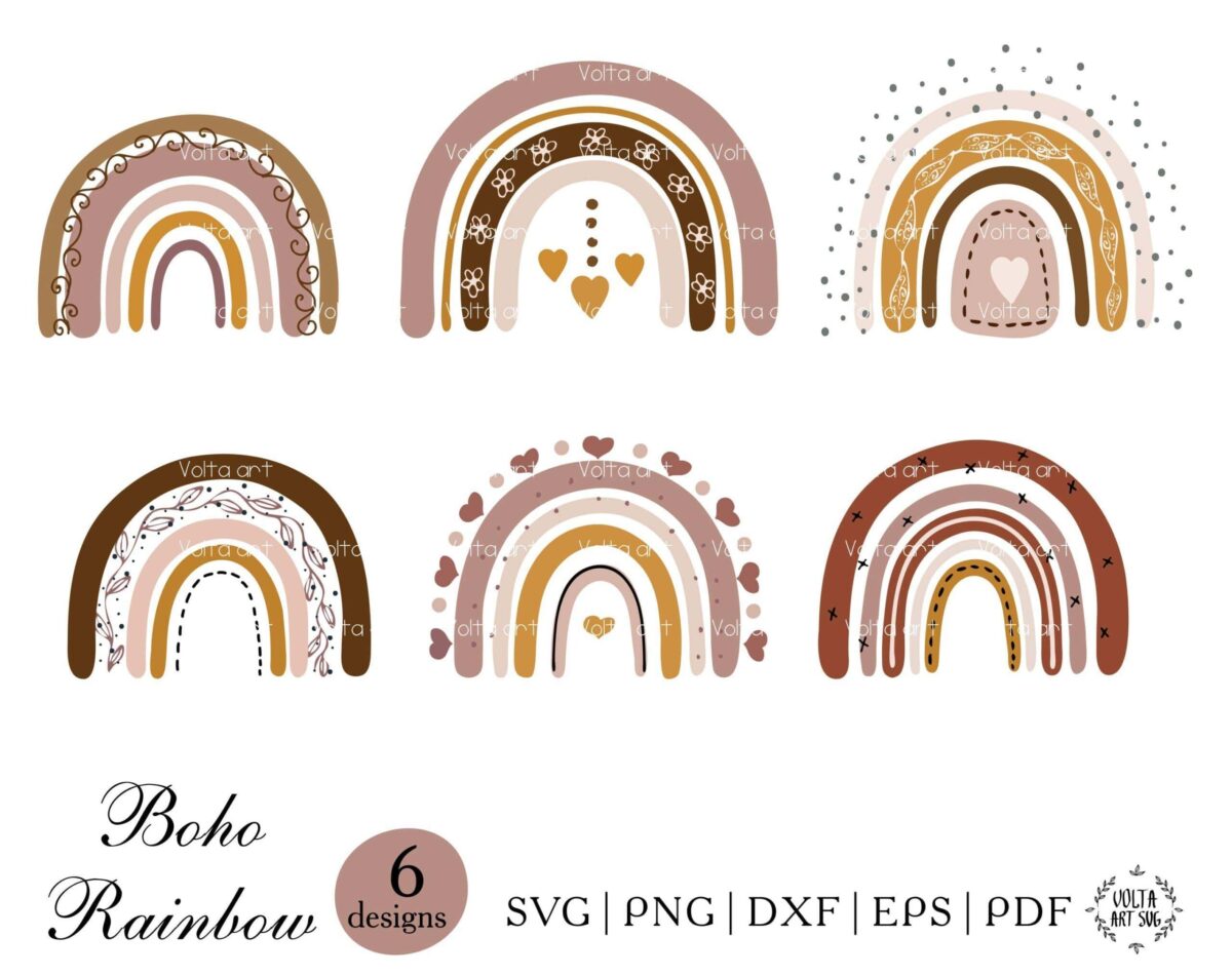 Brown Rainbow Svg, Boho Rainbow Bundle Svg, Hand Drawn Rainbow Instant 