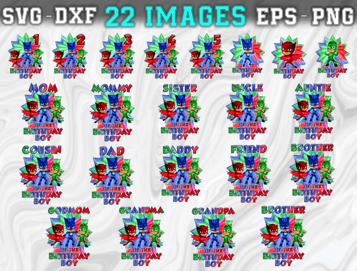 Bundle 22 Family Pj Masks Birthday Svg Bundle, Silhouette Cut Files,