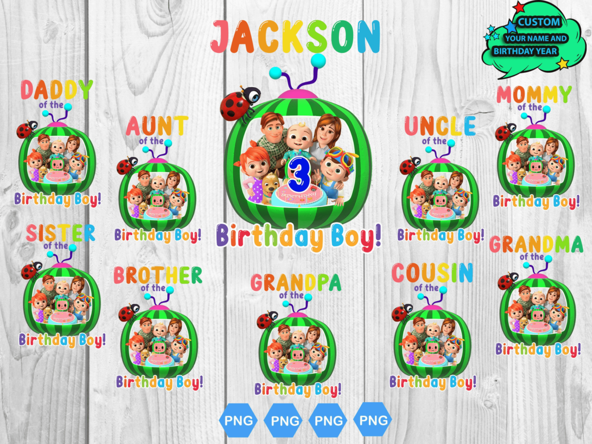 Bundle Family Cocomelon Birthday Boy Png, Colomelon Birthday Png,