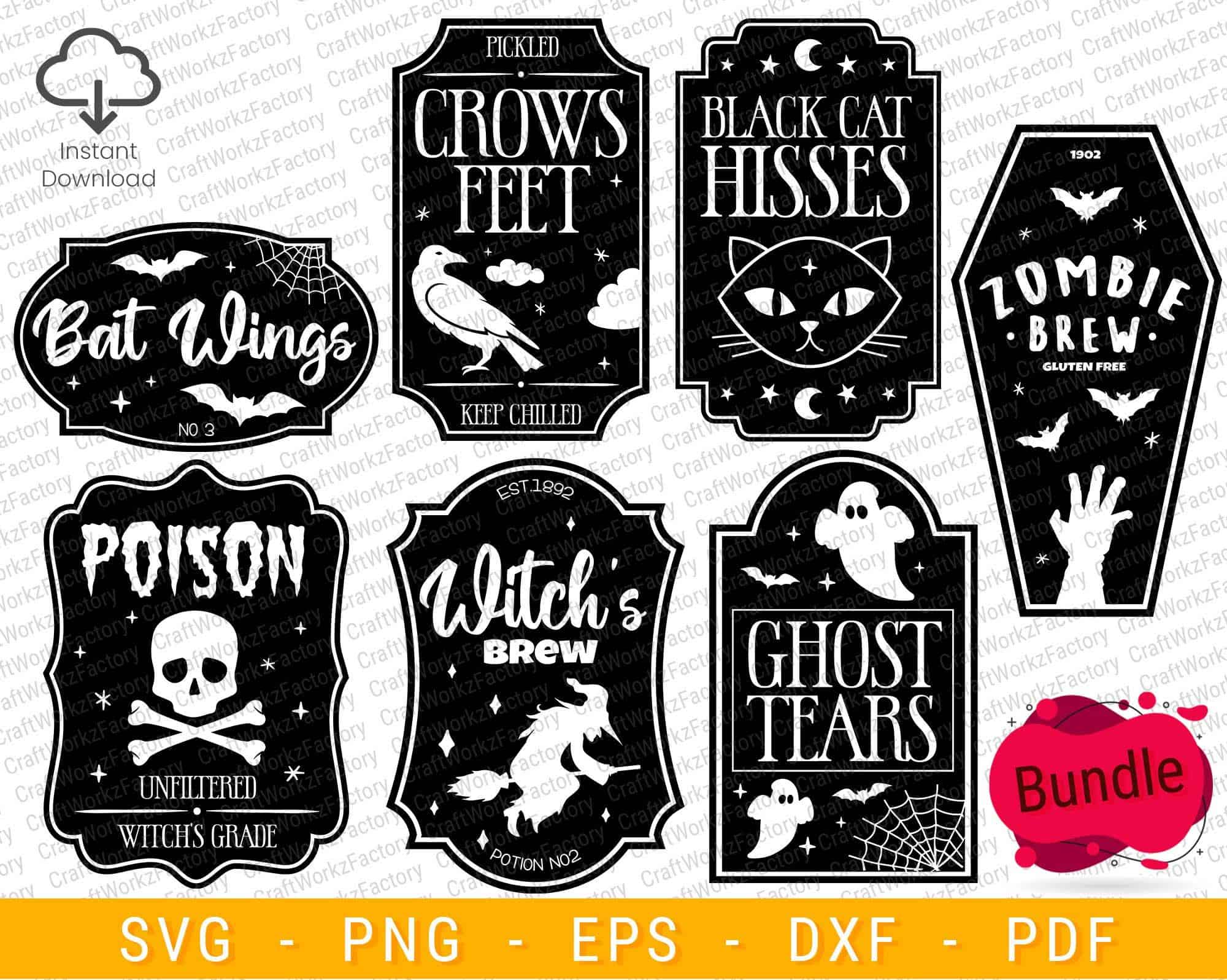 Bundle Set, Halloween Bottle Labels, Potion Labels Svg, Potion Instant ...