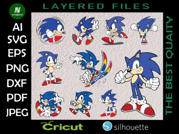 Bundle Sonic Svg, The Hedgehog Svg, Sonic The Hedgehog Svg Layered,