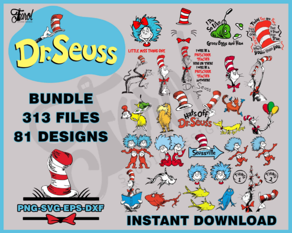Cat In The Hat Svg, 81 Designs Dr Seuss Svg Bundle, Clipart, Cricut,