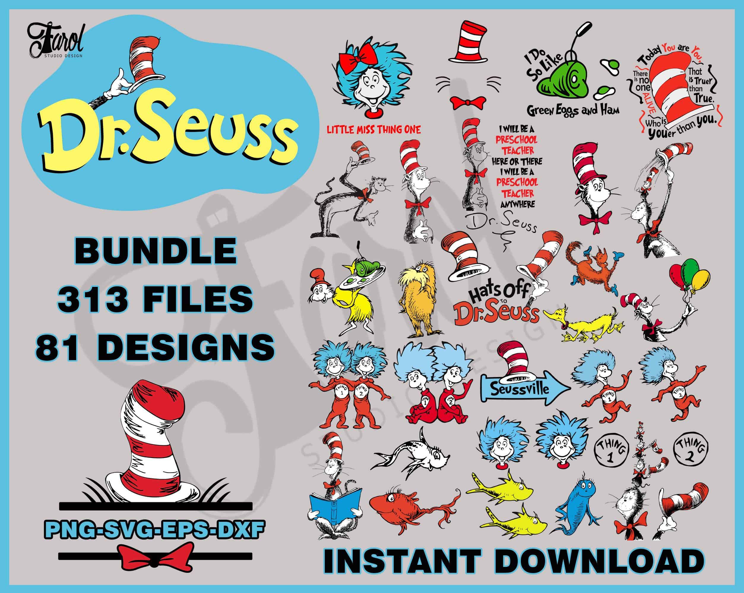 Cat In The Hat Svg, 81 Designs Dr Seuss Svg Bundle, Clipart, Cricut ...