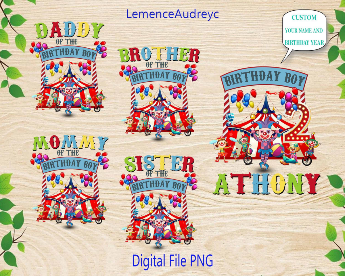 Circus Birthday Family Bundle, Png, Circus Personalized Png, Circus
