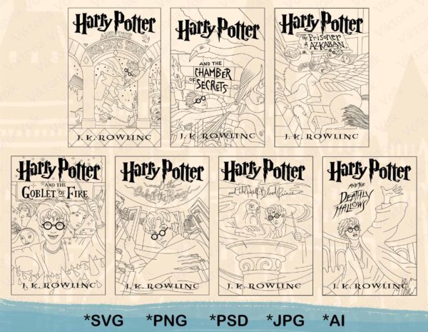 Complete Harry Potter Book Covers Line Art Bundle