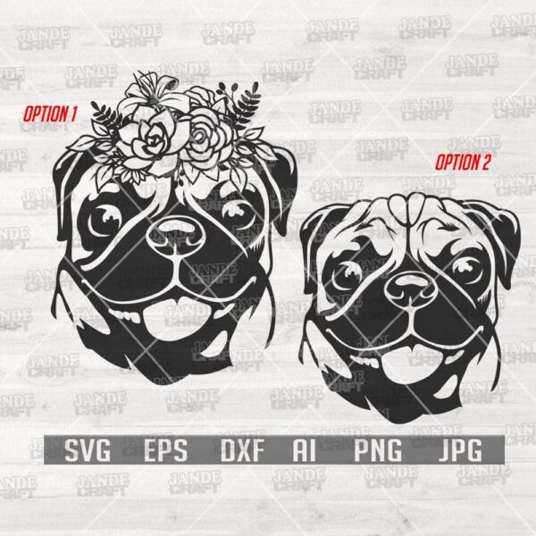 Cute Floral Pug Dog Svg, Pug Dog Svg, Floral Dog Svg, Floral Pug Svg