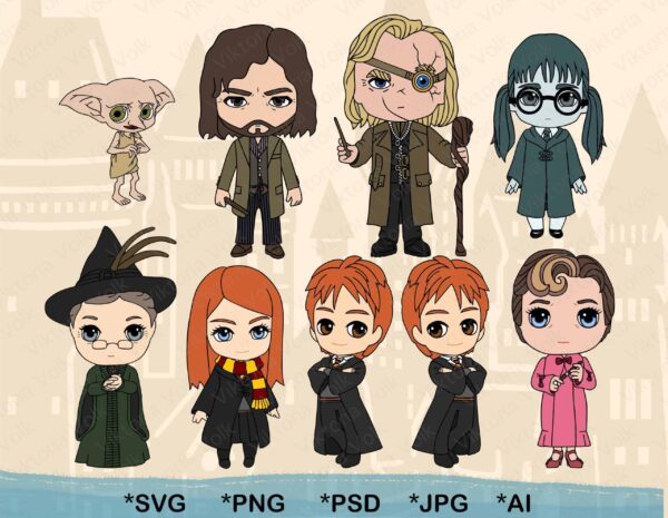 Cute Harry Potter Universe Characters Svg Clipart Bundle, Layered By
