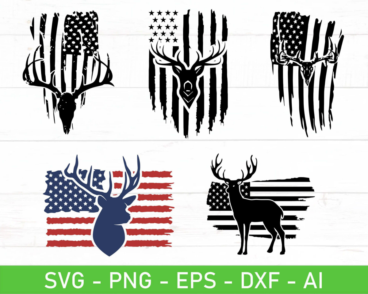 Deer Usa Flag Svg, Hunting Deer Flag Svg, Distressed Buck Usa Flag