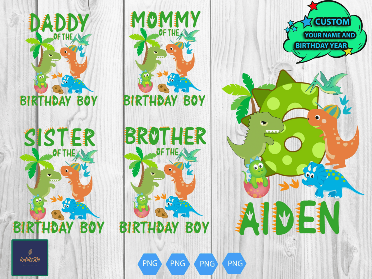 Dinosaur Family Birthday Bundle Png, Dinosaur Party Png, Dinosaur