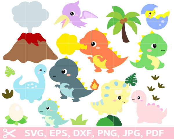 Dinosaur Svg Big Bundle, Cute Dinosaur Svg, Jurassic, T-Rex, Roar,