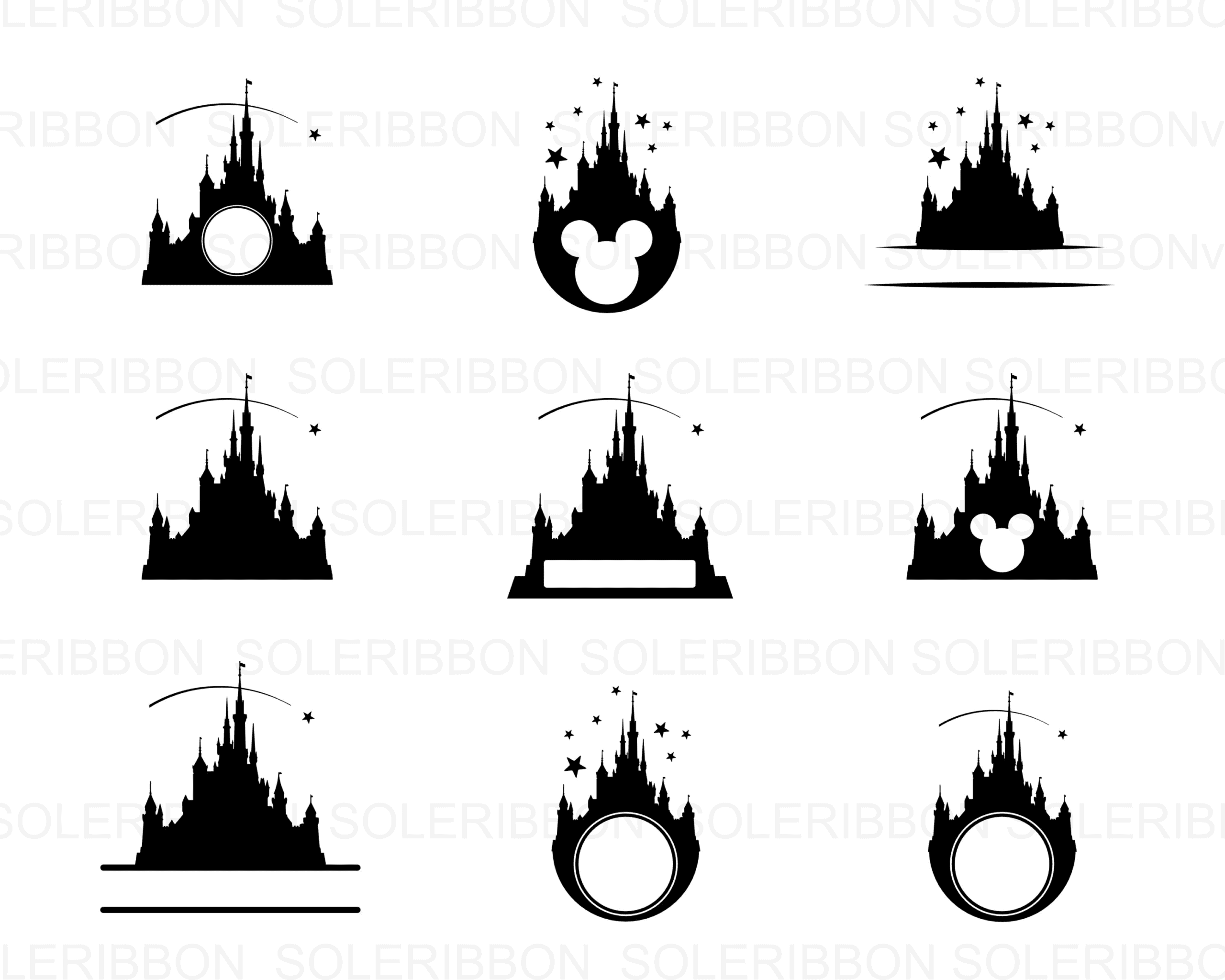 Disney Castle Clipart Bundle, Disney Castle Clipart, Head Outline ...