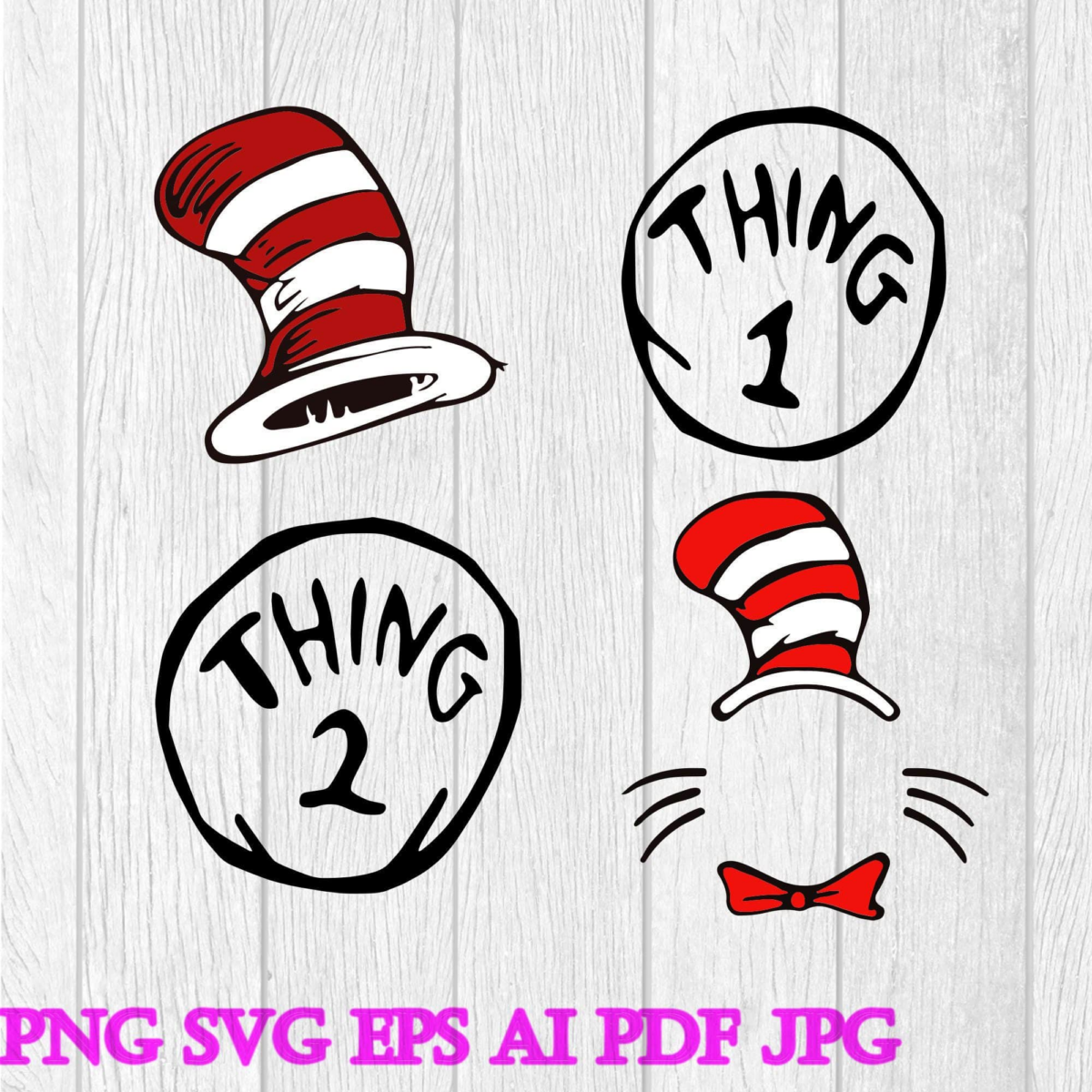 Dr Seuss Cat In The Hat Svg Thing 1 Thing 2 Svg Dr Seuss Svg Files Dr ...