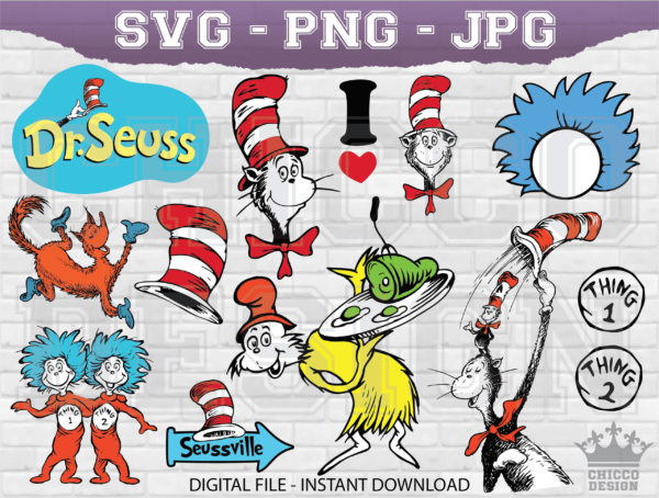 Dr Seuss Digital Files, Green Ham Svg Files, One Thing Jpg Files, Two