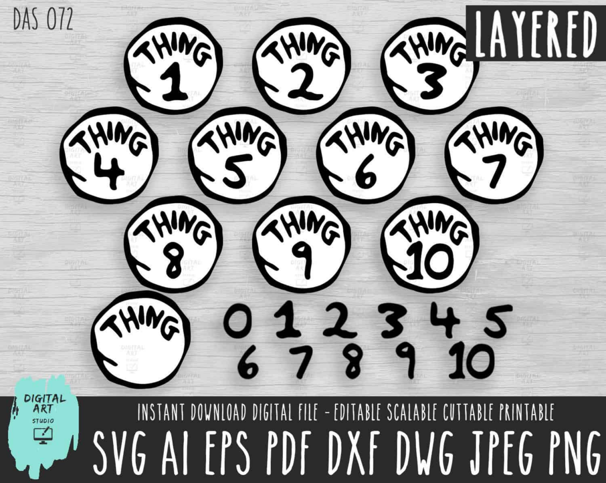 Dr. Seuss Thing 1 Thing 2 Face With Number Svg, Thing One Thing Two ...