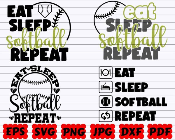 Eat Sleep Softball Repeat Svg, Eat Sleep Softball Svg, Eat Softball