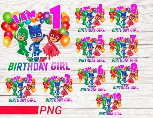 Family Pj Masks Png Bundle, Pj Masks Birthday Girl, Digital Png