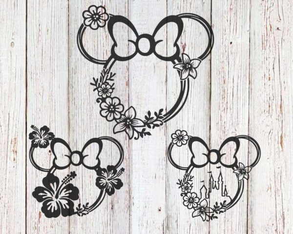 Floral Minnie Mouse Ears Svg Bundle Disney Svg, Flower Wreath Svg