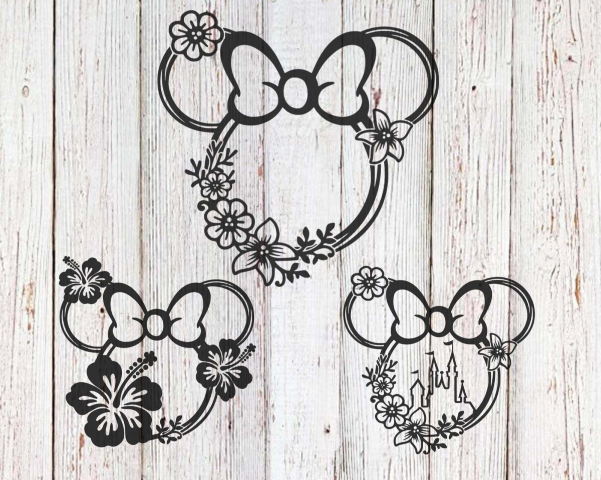 Floral Minnie Mouse Ears Svg Bundle Disney Svg, Flower Wreath Svg