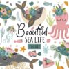 Floral Sea Life Clip Art, Ocean Animals Svg, Boho Sea Animal Clipart,