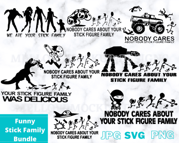 Funny Stick Figure Family Car Decal Bundle Pack Cut Files And