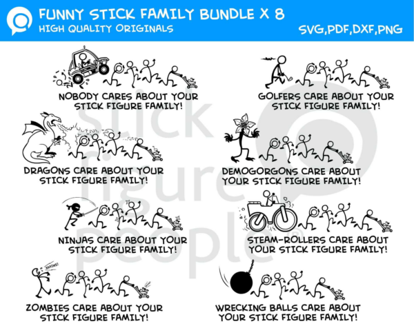 Funny Stick Figure People Family Car Decal Bundle Pack Cutcricut