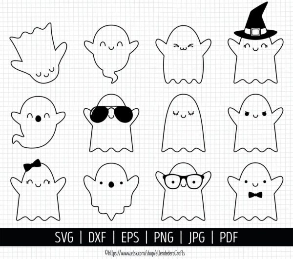 Ghost Svg. Kids Halloween Bundle Clipart. Cute Kawaii Phantom Vector