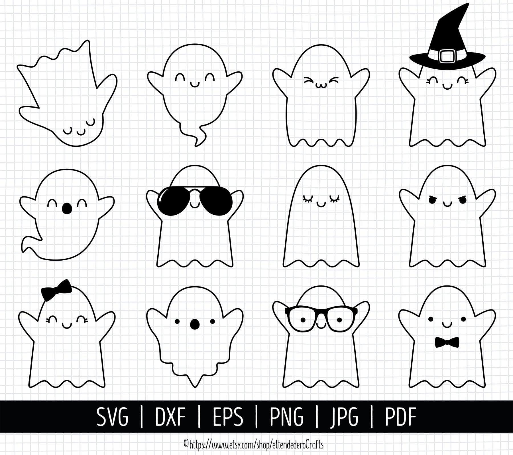 Ghost Svg. Kids Halloween Bundle Clipart. Cute Kawaii Phantom Vector ...