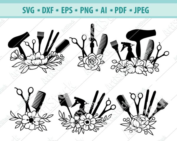 Hairdresser Svg File, Hair Salon Svg, Floral Hairdresser Tools Svg,