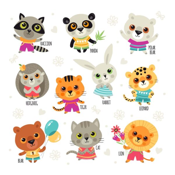 Illustrations With Animals, Cartoon Style. Svg Animals, Bundle Svg