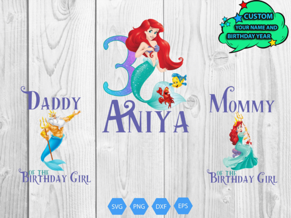 Little Mermaid Birthday Png, The Little Mermaid Birthday Girl Png,