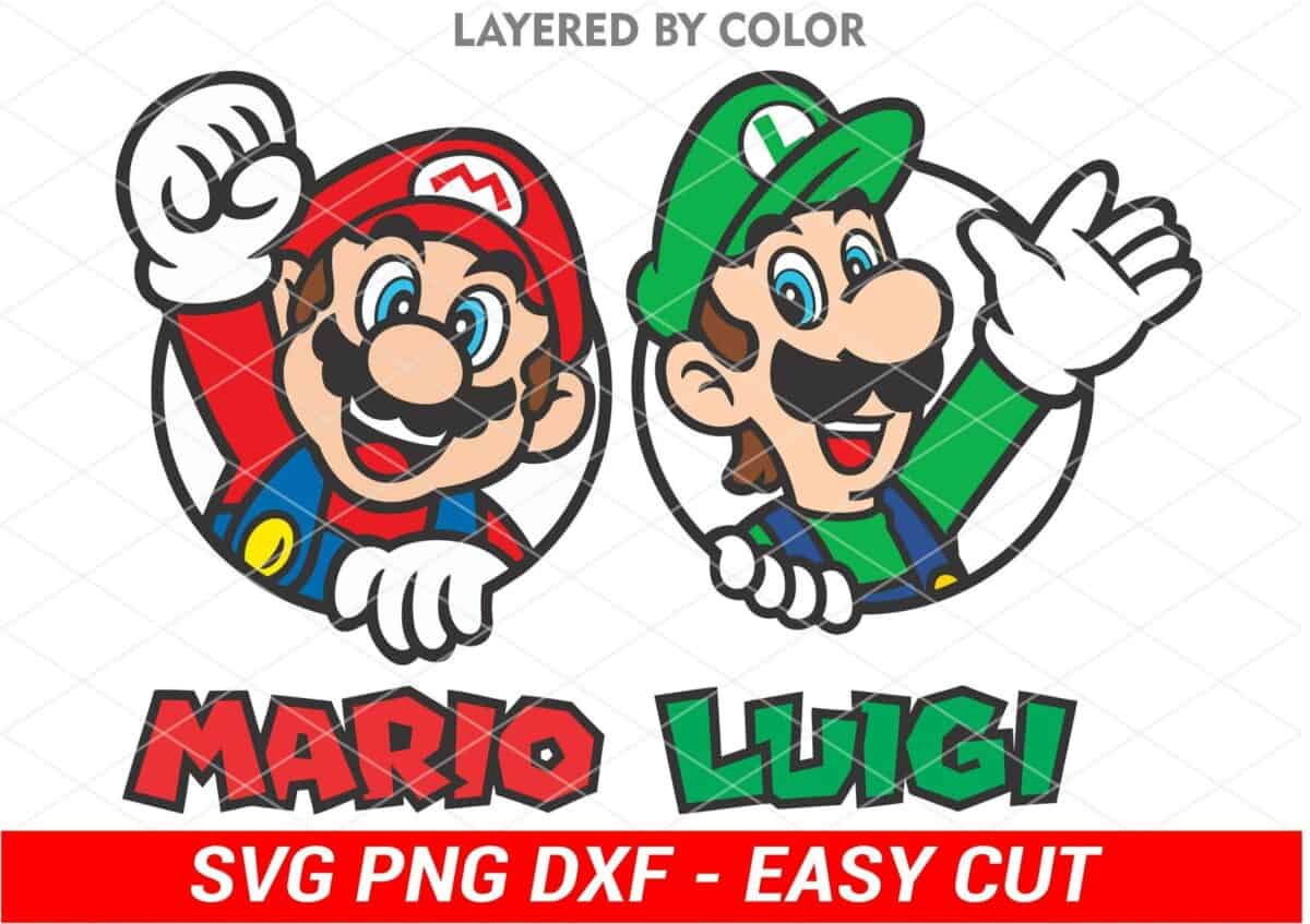 mario and luigi svg layered by color easy cut cricut silhouette