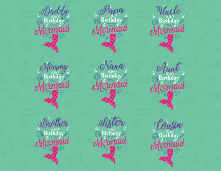 Mermaid Birthday Girl Family Members Bundle Svg