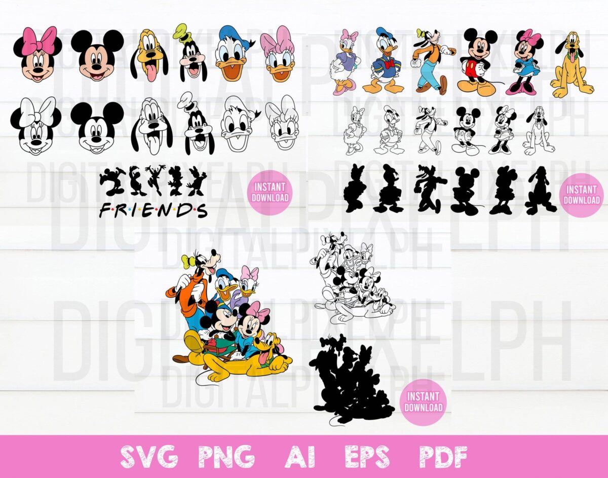 Mickey And Friends Svg Bundle, Disney Characters Clipart, Mickey