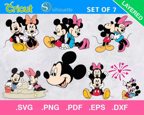 Mickey And Minnie Svg Set Of 7 Files, Mickey Png, Mickey And Minnie