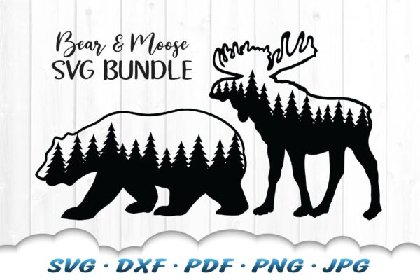 Moose & Bear Svg, Pine Tree Svg Files For Cricut, Moose Svg, Bear