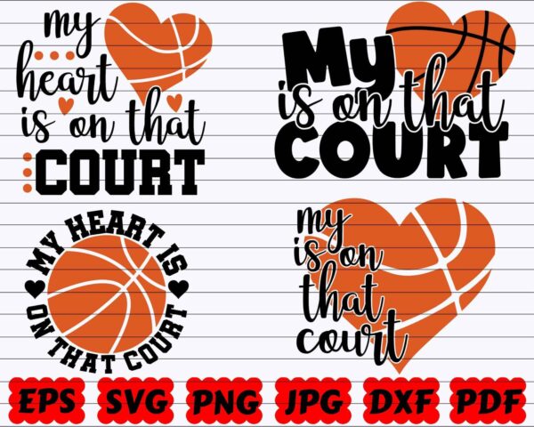 My Heart Is On That Court Svg, Basketball Heart Svg, Basketball Quote