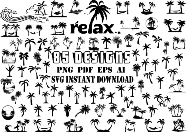 Palm Tree Svg Files For Cricut, Tropical Island, Summer Sunset,