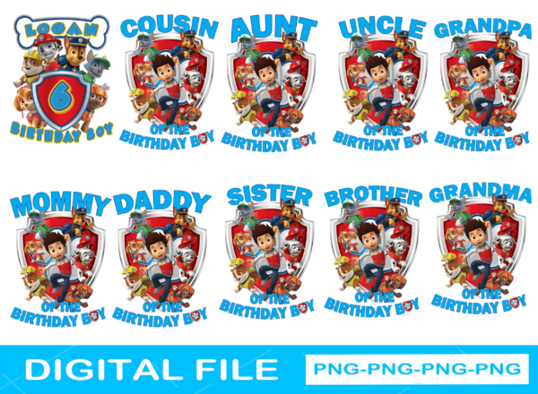 Paw Patrol Birthday Bundle Png, Family Paw Patrol Png, Paw Patrol