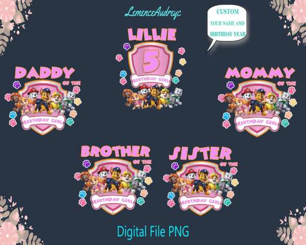 Paw Patrol Birthday Bundle Png, Paw Patrol Birthday Girl Png,