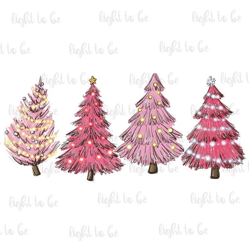 Pink Christmas Trees Lights Star Png Sublimation Designs » BestDesignBundle