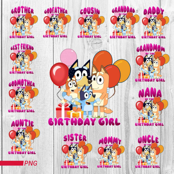 Printable Bluey Girl, Birthday Family Bundle Png, Png Girl, For
