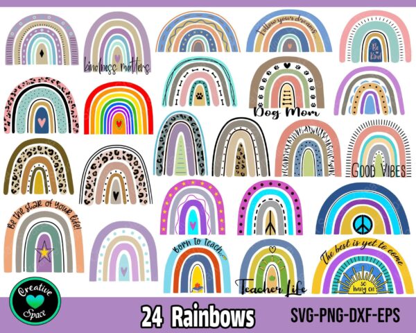 Rainbow Clipart Svg Bundle, Hand Drawn Rainbows Svg, Boho Rainbows
