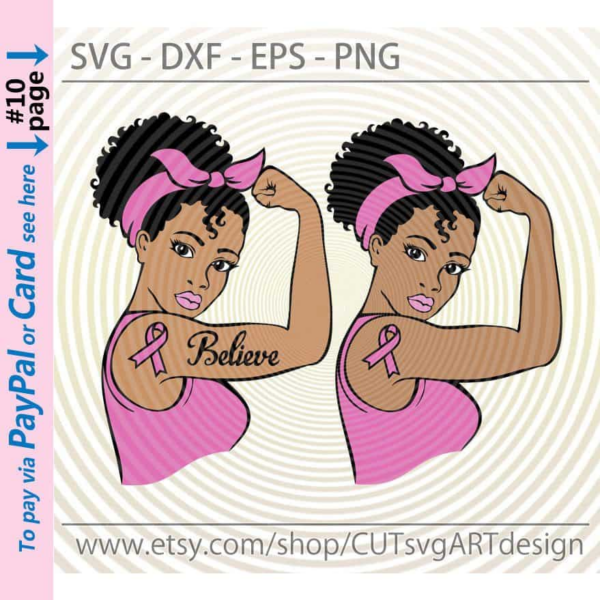 Rosie The Riveter Afro Svg, Breast Cancer Svg, African Lady Woman