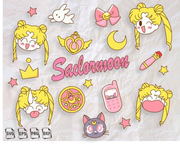 Sailor Moon Svg Bunde, Sailor Moon Png, Sailor Moon Stickers, Sailor