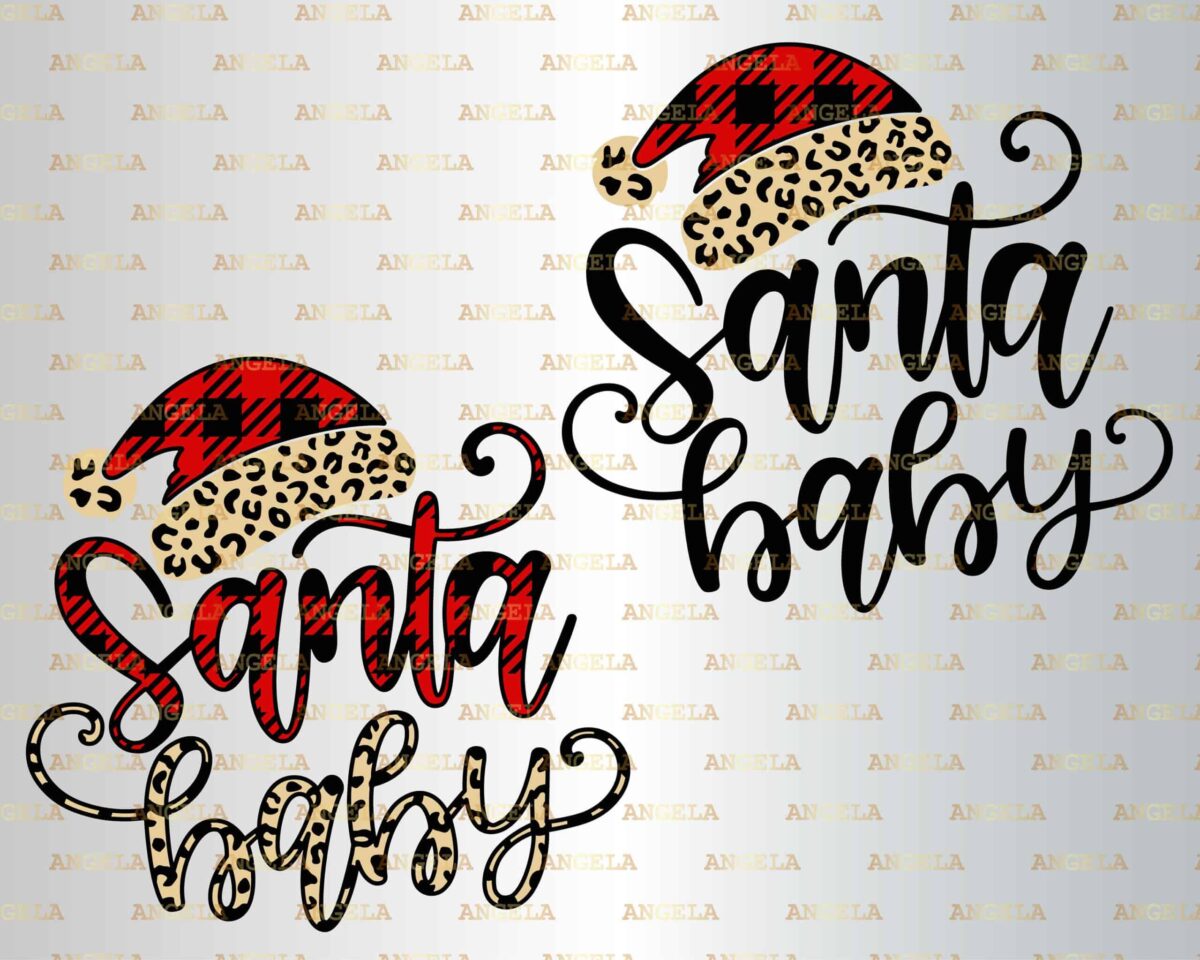 Santa Baby Svg, Christmas Svg, Buffalo Plaid Svg, Leopard Santa Hat,