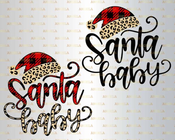 Santa Baby Svg, Christmas Svg, Buffalo Plaid Svg, Leopard Santa Hat,