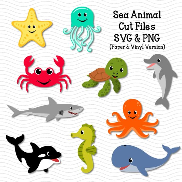 Sea Animal Cut Files, Sea Animal Svg, Sea Animal Clip Art, Cute Ocean